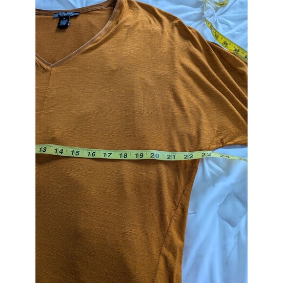 Joan Vass Tee Top Women's M Caramel Deep Mustard Shirt A-Line Soft Comfort New - Picture 8 of 9